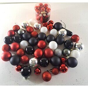 Miniature Christmas Ornament Lot Of 66 Balls Teardrop Red Black Silver Harlequin